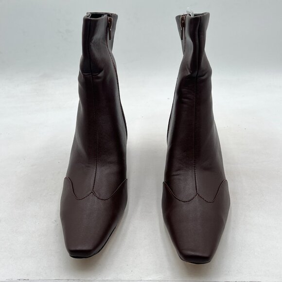 Brown Women's Square Toe Low Chunky Heel Ankle Booties Chic Zip Up Short Boot - Picture 2 of 7